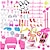 billige Dukketilbehør-gaveeske sett lele rosa dukketilbehør leketøy-materialpakke utenlandsk dukkeklær hengende skjørt for barn 118 deler