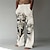 cheap Men&#039;s Cotton Linen Pants-Men&#039;s Trousers Beach Pants Straight Elastic Drawstring Design Front Pocket Straight Leg Skull Graphic Prints Comfort Soft Casual Daily Fashion Big and Tall White Green