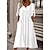 お買い得  無地ドレス-女性用 カジュアルドレス シフトドレス 白いドレス ミディドレス ホワイト 半袖 ピュアカラー ボタン 夏 春 Ｖネック ベーシック バケーション ルーズフィット 2023年 S M L XL XXL 3XL