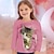billiga flickas 3d t-shirts-Flickor 3D Katt T-shirt Skjorta Rosa Långärmad 3D-tryck Vår Höst Aktiv Mode söt stil Polyester Barn 3-12 år Rund hals Utomhus Ledigt Dagligen Normal