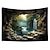 tanie gobelin krajobrazowy-wodospad leśna jaskinia wiszący gobelin wall art duży gobelin mural wystrój fotografia tło koc zasłona strona główna sypialnia dekoracja salonu