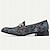 رخيصةأون أحذية سليب أون وأحذية مفتوحة للرجال-حذاء لوفر من الجلد الأسود للرجال بسلسلة مطرزة بالزهور