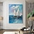 cheap Landscape Paintings-Handmade Original Blue Ocean Sailboat Oil Painting On Canvas Wall Art Decor Abstract Art  Painting for Home Decor With Stretched Frame/Without Inner Frame Painting