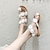 cheap Wedding Shoes-Women&#039;s Sandals Wedding Shoes for Bride Bridesmaid Women Peep Toe White Brown PU With Lace Flower Flat Heel Wedding Party Vacation Daily Classic Casual Boho Bohemia Beach