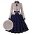 cheap Historical &amp; Vintage Costumes-50s Swing Dress With Petticoat Tutu Under Skirt Hollow Out Buttons Long Sleeve Peplum Cotton Dresses Houndstooth Midi Spring Fall Dress Rockbility Women&#039;s 2 PCS Outfits Daily Wear Tea Vintage Party
