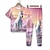 Недорогие 3D-пижамы для девочек-Девочки 3D Радужный единорогом Пижамный комплект из футболки и брюк Розовый С короткими рукавами 3D печать Лето Весна Осень Активный Мода Симпатичные Стиль Полиэстер Дети 3-12 лет Вырез под горло