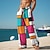 preiswerte Bedruckte Hosen-Plaid-Farbblock-Herren-Resort-Freizeithose mit 3D-Druck, elastische Taille, Kordelzug, lockere Passform, gerades Bein, Sommer-Strandhose, S bis 3XL
