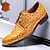 זול נעלי אוקספורד לגברים-נעלי שמלה לגברים מעור יען צהוב עם חור מנוקב בשרוכים עמידים בפני החלקה