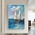 cheap Landscape Paintings-Handmade Original Blue Ocean Sailboat Oil Painting On Canvas Wall Art Decor Abstract Art  Painting for Home Decor With Stretched Frame/Without Inner Frame Painting