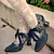 cheap Women&#039;s Heels-Women&#039;s Heels Pumps Boho Bohemia Beach Handmade Shoes Vintage Shoes Party Outdoor Daily Color Block Cone Heel Round Toe Elegant Bohemia Vacation Leather Lace-up Dark Blue Light Blue