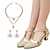 cheap Dancewear-Women&#039;s Ballroom Dance Shoes and Earrings and Necklaces Set Glitter Crystal Sequined Jeweled Plus Size Ankle Strap Heels Party Summer Pointed Toe Elegant Vintage Fashion PU Gold mid-heel Gold low-heel