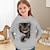 billiga flickas 3d huvtröjor och tröjor-Flickor 3D Katt Huvtröja Pullover Långärmad 3D-tryck Vår Höst Aktiv Mode söt stil Polyester Barn 3-12 år Huva Utomhus Ledigt Dagligen Normal