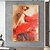 baratos Pinturas de Pessoas-Flemenco dançarina vestido vermelho pintados à mão pintura a óleo abstrata arte de parede sem moldura figura de lona menina presente para decoração de parede de casa