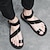 abordables Sandales Homme-Sandales en cuir pu pour hommes, sandales de gladiateur romaines, chaussures de plage confortables et décontractées avec boucle, noir et blanc, été