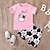 Недорогие 3D-пижамы для девочек-футболка для девочек с 3D коровами &amp; Шорты, пижамный комплект, розовый, с короткими рукавами, 3d принтом, летние, активные, модные, милые, из полиэстера, для детей от 3 до 12 лет, с круглым вырезом,