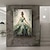 זול ציורי אנשים-ילדה רוקדת מקורית בעבודת יד ציור שמן על בד אמנות קיר דקור אומנות מופשטת ציור ירוק לעיצוב הבית עם מסגרת מתוחה/ללא ציור מסגרת פנימית