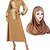 billige Arabisk muslim-sett med kvinners arabisk muslimsk kjole kaftan kjole for ramadan abaya broderikjole hijab skjerf skjerf wrap farget hodeplagg for ramadan religiøse 2 stk kvinner ramadan arabian muslim islamsk