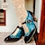 preiswerte Absatzschuhe für Damen-Damen Absätze Pumpen Mary Jane Handgefertigte Schuhe Vintage-Schuhe Party Täglich Blumen Kätzchen-Ferse Fantasy Heel Runde Zehe Elegant Vintage Leder Schnalle Blau