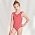 voordelige Zwemkleding-meisjesbadpakrok met stippenpatroon, ronde hals en gegolfde rand, meisjes