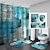 baratos Decoração de casa-Conjunto de banheiro azul-branco de 4 unidades, incluindo uma cortina de chuveiro e 3 tapetes traseiros de borracha antiderrapantes, acessórios de banheiro &amp; decoração
