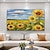 billiga Blom- och växtmålningar-handgjorda original solrosolja målning på duk vägg minimalistisk konst konst målning landskap för heminredning med sträckt ram/utan inre ram målning