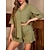 abordables Pijamas para mujeres-Mujer Pijamas Conjuntos Color puro Moda Confort Hogar Diario Cama Algodón Transpirable Diseño Media Manga Camisa Bermudas Botón Bolsillo Verano Primavera Morado Verde Trébol