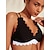 preiswerte Designer-Bademode-Longline-Triangel-Bikini-Set mit Blütenblattrand in Schwarz und Weiß