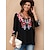 cheap Women&#039;s Blouses &amp; Shirts-Women&#039;s Designer Shirt Floral Tribal Work Casual Holiday Embroidered Black 3/4 Length Sleeve Vintage Bohemian Style Casual V Neck Summer Spring &amp;  Fall