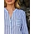 baratos Tops básicos de mulher-Blusa Mulheres Azul Claro Preto Cinzento Claro Riscas Frente do botão Escritório S