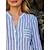 voordelige Basisshirts voor dames-Blouse Dames Licht Blauw Zwart Licht Grijs Gestreept Knoop voorzijde Kantoor S