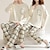 abordables Branché-Couple Pyjamas Vêtements de nuit Plaid Imprimer Casual Fin de semaine du quotidien manche longue Col Rond Beige Printemps &amp; Automne