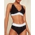 tanie markowe stroje kąpielowe-Trójkątny komplet bikini w kształcie płatka, o przedłużonym kroju, czarno-biały