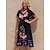 cheap Ethnic Dresses-Women&#039;s Black Dress Casual Dress Mexican Floral Print V Neck Split Hem Maxi Dress Date Vacation Long Sleeve Summer Spring