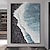 cheap Landscape Paintings-Hand Painted Beach Black White Blue Waves Abstract Wall Art Thick Textured Details Heavy Brush Stroke Extra Large Minimalist Painting Home Decor Stretched Frame Ready to Hang