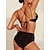 cheap Designer Swimwear-Petal Border Longline Triangle Bikini Set Black And White