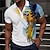 お買い得  メンズボタンアップポロ-オウム 男性用 カジュアル 3D プリント ポロシャツ ストリート 祝日 デイリーウェア ピケ ポロシャツ 半袖 折襟 ポロシャツ イエロー ブルー 夏 S M L マイクロエラスティック ラペルポロ