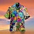 preiswerte Lagerhemden für Herren-Herren Hemd Camp-Shirt Grafik-Shirt Aloha-Shirt Buchstabe Pilz Umlegekragen Hellgrün Blau Purpur Orange Grün 3D-Druck Festtage Kurzarm 3D Bedruckt Bekleidung 4 Stück Designer Strand Design