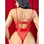 economico Intimo sexy-Per donna Pizzo Schiena scoperta Lingerie sensuale Corpi sexy Indumenti da notte Tinta unita Set di lingerie sexy Rosso S M L