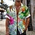 olcso férfi hajtókás hawaii ingek-virágos levél férfi üdülőhely hawaii 3d nyomtatott ing szabadtéri vakáció tengerparti nyári turndown rövid ujjú fehér kék lila s m l slub szövet ing