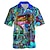 cheap Men&#039;s Aloha Shirts-Hippie Bus Men&#039;s Resort Hawaiian 3D Printed Shirt Outdoor Hawaiian Holiday Summer Turndown Short Sleeve Yellow Blue Fuchsia S M L Shirt
