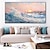 cheap Landscape Paintings-Dawn Waves Oil Painting hand painted Serene Town Blue Dynamic Wave Texture painting wall  Art Panoramic Landscape Orange Pink Sunrise painting wall Decor Canvas 3D Artwork painting