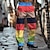 baratos calça masculina estampada em 3d-calças coloridas masculinas de férias x designer kris com bloqueio de cores calças com elasticidade na cintura