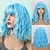 cheap Costume Wigs-Short Blue Wavy Bob Wigs with Bangs for Women Loose Light Blue Wig Synthetic Shoulder Length Cosplay Wig for Girl Colorful Costume Wigs