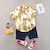 preiswerte Sets-2 Stück Baby Jungen T-Shirt &amp; Shorts Outfit Graphic Kurzarm Set Outdoor Modisch Sommer Frühling 1-3 Jahre alt Hellblau Weiß Gelb