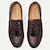 abordables Zapatillas sin cordones y mocasines de hombre-Mocasines con borlas de cuero marrón vintage para hombre con estampado de tablero de ajedrez