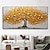 Недорогие Картины с цветочными мотивами-Ручная краска, абстрактное большое золотое дерево на холсте, большие оригинальные цветочные картины, декор для гостиной, картины с ножом, без рамки