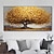 Недорогие Картины с цветочными мотивами-Ручная краска, абстрактное большое золотое дерево на холсте, большие оригинальные цветочные картины, декор для гостиной, картины с ножом, без рамки