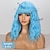 cheap Costume Wigs-Short Blue Wavy Bob Wigs with Bangs for Women Loose Light Blue Wig Synthetic Shoulder Length Cosplay Wig for Girl Colorful Costume Wigs