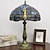 זול מנורת קריאה-כחול ירוק ויטראז&#039; מנורת שולחן וינטג&#039; 12x12x18 אינץ&#039; בסגנון שפירית מנורת שולחן ליד המיטה מנורת שולחן לחדר שינה סלון עם 2 נורות לד