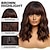 cheap Synthetic Trendy Wigs-Short Wavy Brown Wig with Bangs Short Brown Highlight Bob Wigs for Women Wavy Bob Wig with Bangs Synthetic Natural Looking Wigs 14IN